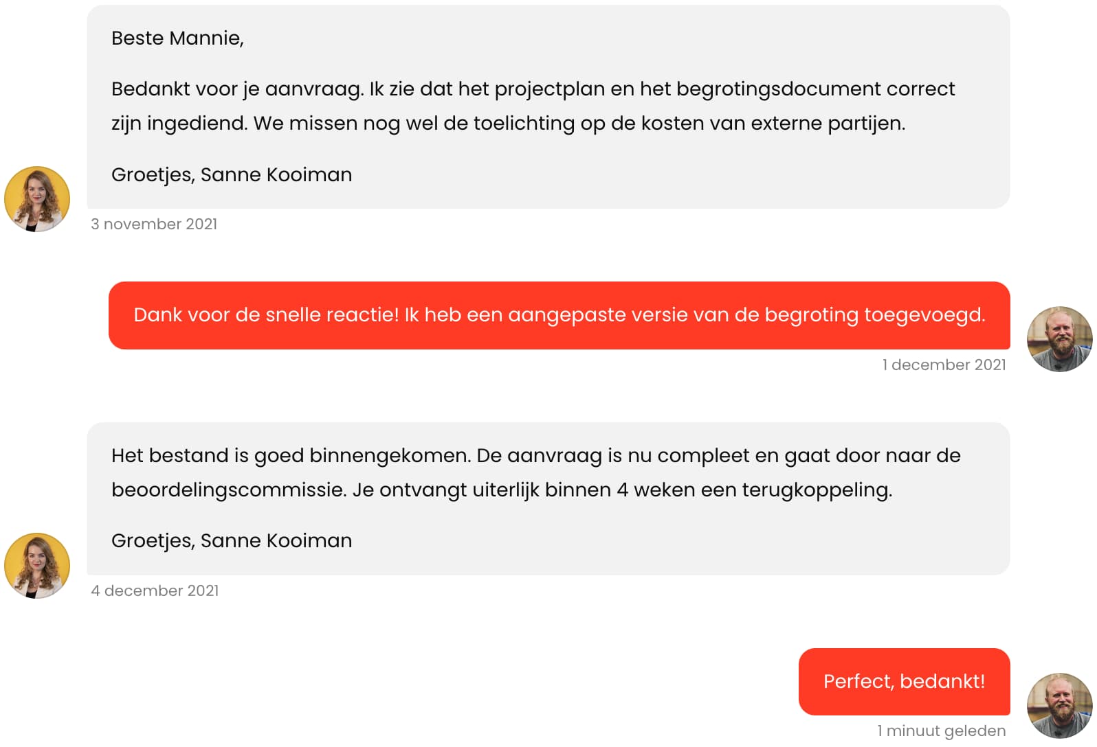Lopend gesprek tussen Cultuurfonds Almere en aanvrager