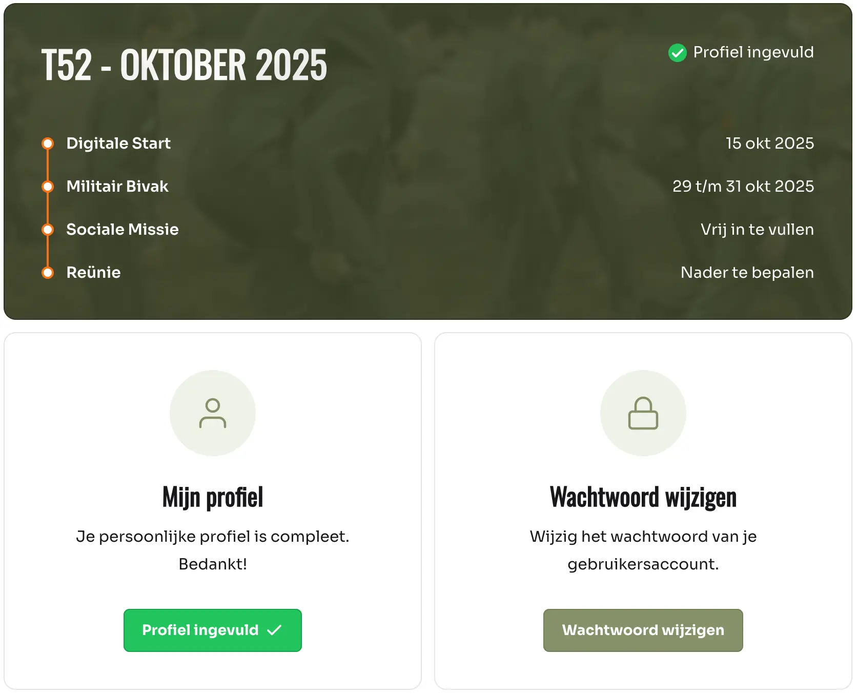 Mdtmissie.nl profiel met actieve missie en ingang om profiel te verrijken